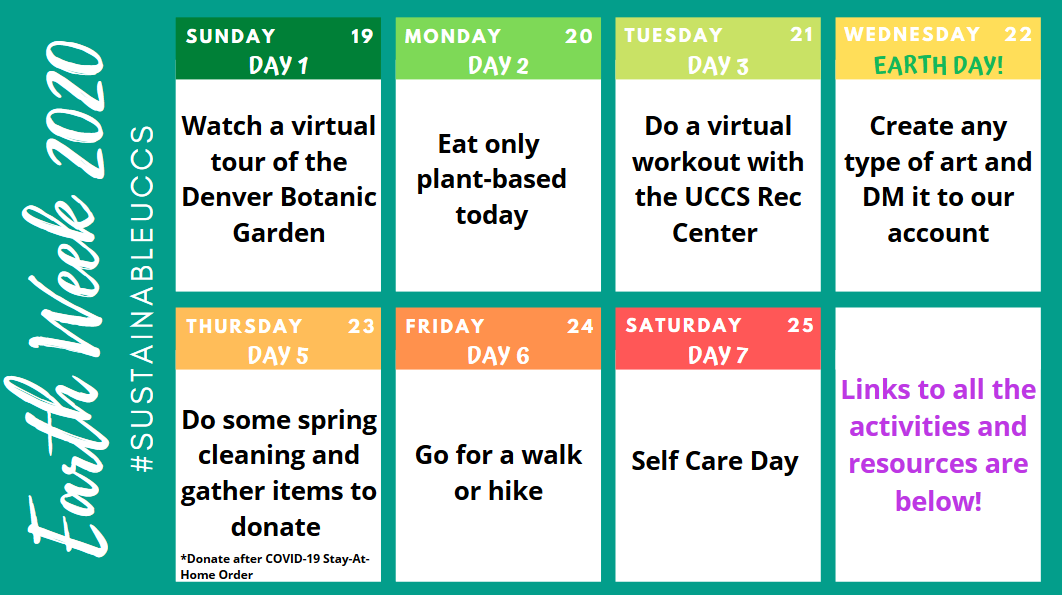 Clendar of Earth Week events at home