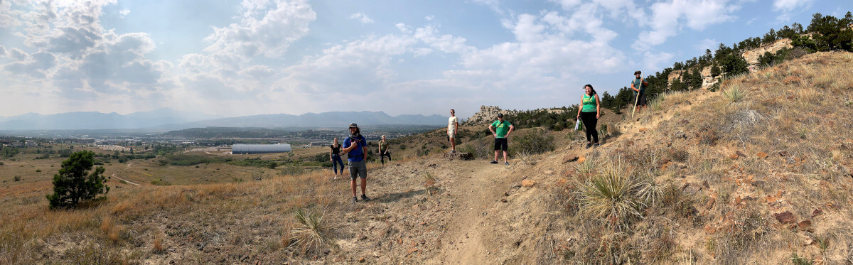 students social distancing on a hike near Heller Center and Pulpit Rock